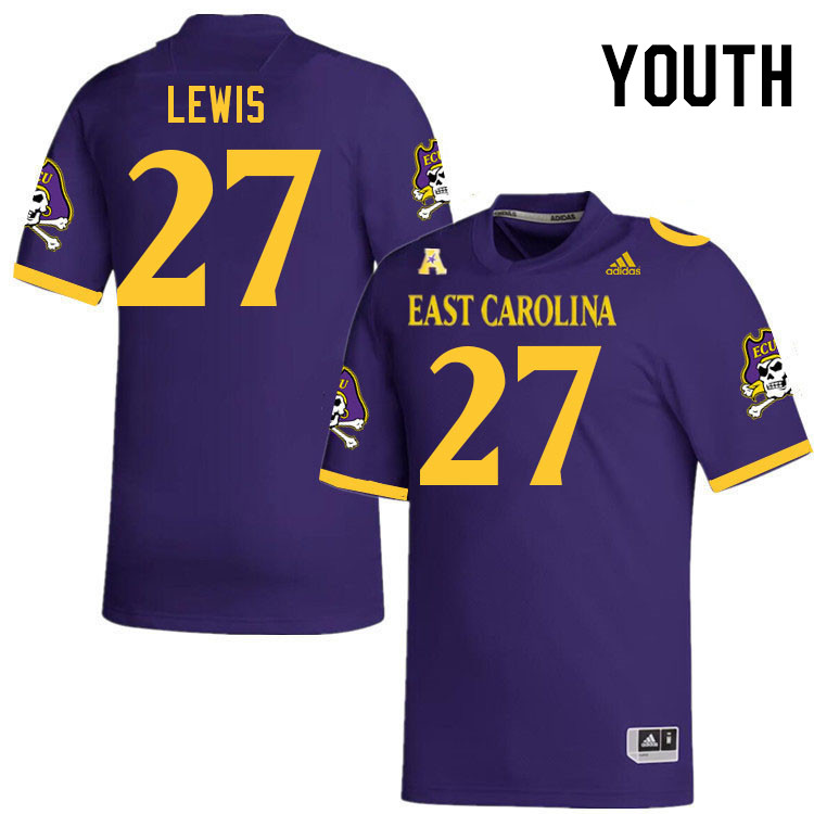 Youth #27 O'Marion Lewis ECU Pirates College Football Jerseys Stitched-Purple